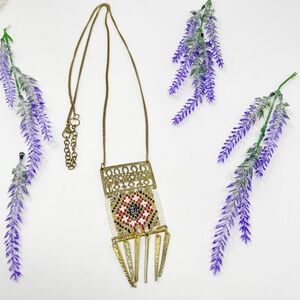 Boho Woven Bead Aztec Fringe Statement Necklace